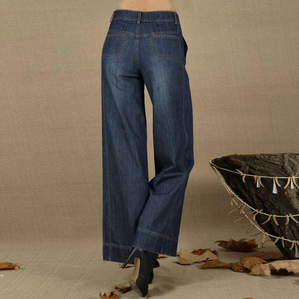 Vintage Straight Leg Seam Front Wide Leg Jeans