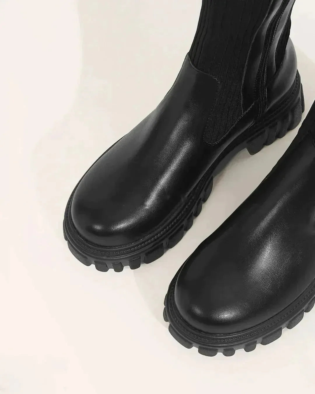 Women's Knee-High Boots with Elastic Knitted Shaft
