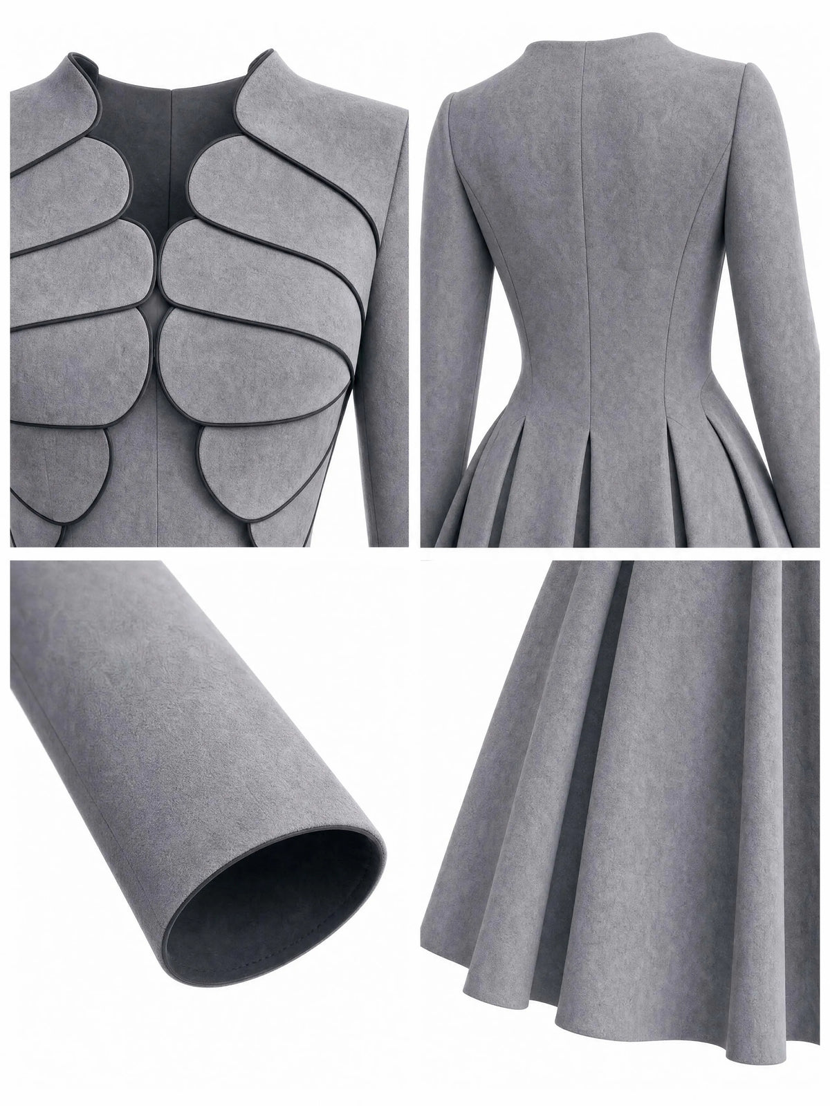Vintage Petal Collar Pleated Midi Dress