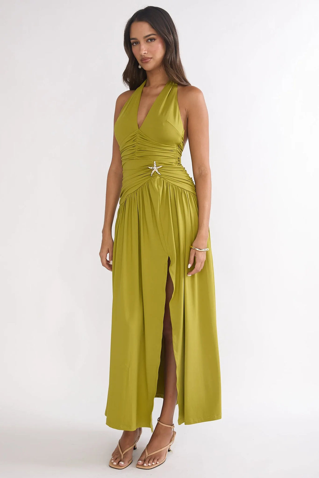 Nightbloom Halter Maxi Dress Olive