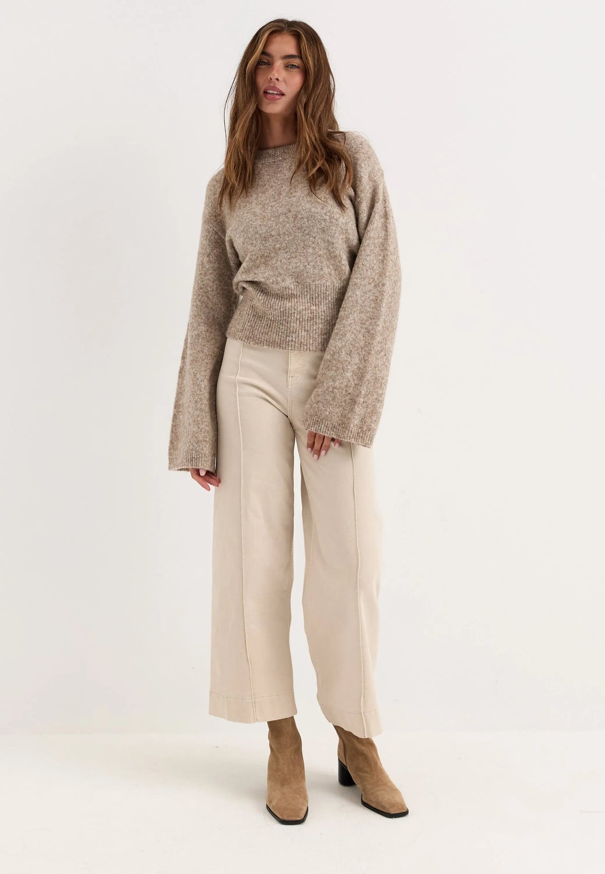 Knitted Wool Blend Wide Sleeve Sweater