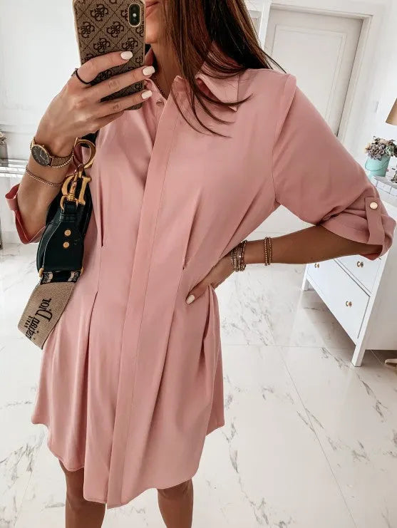 Harmony Cotton Button Down Shirt Dress - Blush