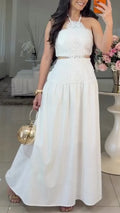 Halter Lace Two‐Piece Maxi Dress