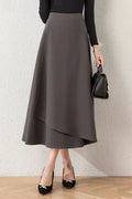 Brown Cotton Blend A-Line Long Skirt - Asymmetrical and High Waist 40