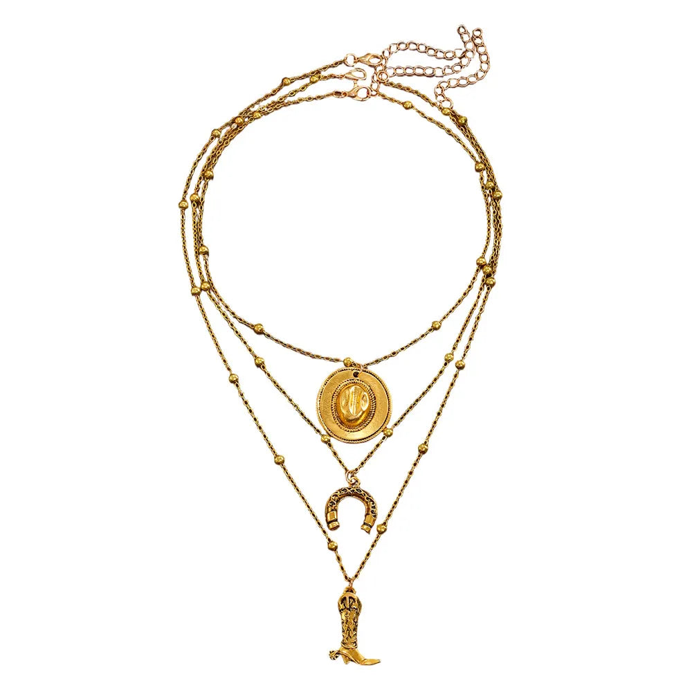 Western-Inspired Layered Gold Necklace Set For Women