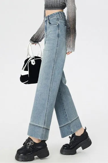 High Waist Cropped Straight Jeans