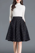 Black Wool Skater Skirt - Elegant A-Line Winter Essential 4655-4