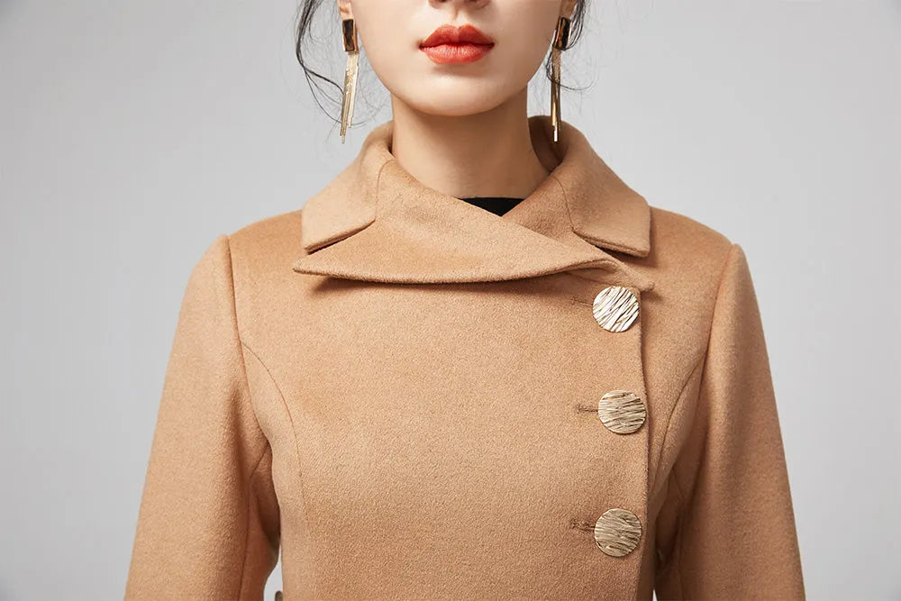 Camel Wool Blend Coat – Handmade Vintage Belted Winter Elegance 2204