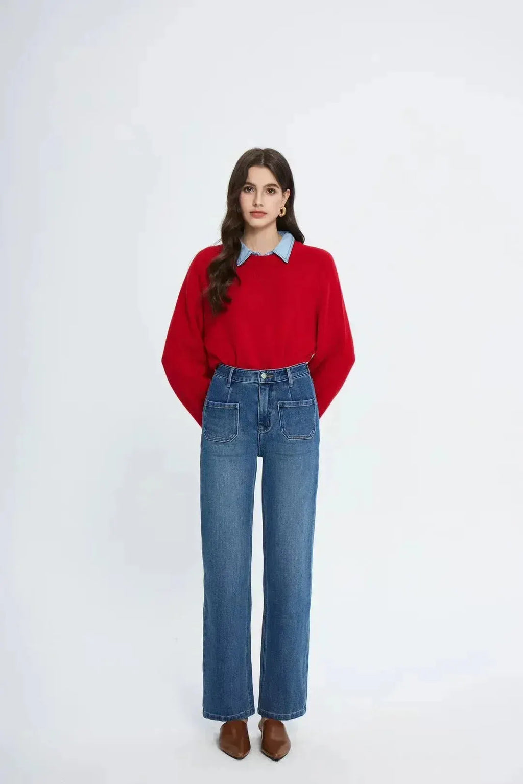 Pockets Women Temperament High Waist Straight Denim Pant Females Vintage Simple Streetwear Washed Chic New Jean