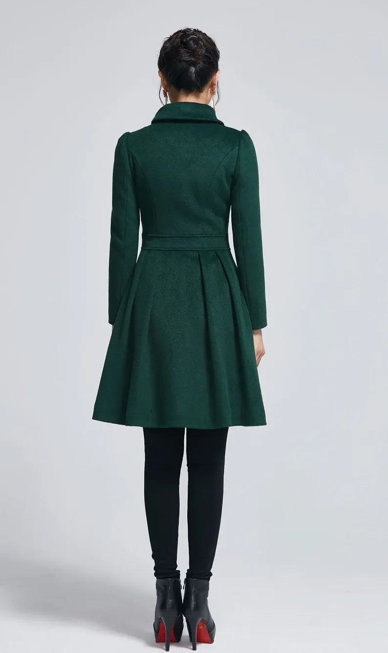 Dark Green Wool Blend Coat – Handmade Short Vintage Winter Jacket 2277