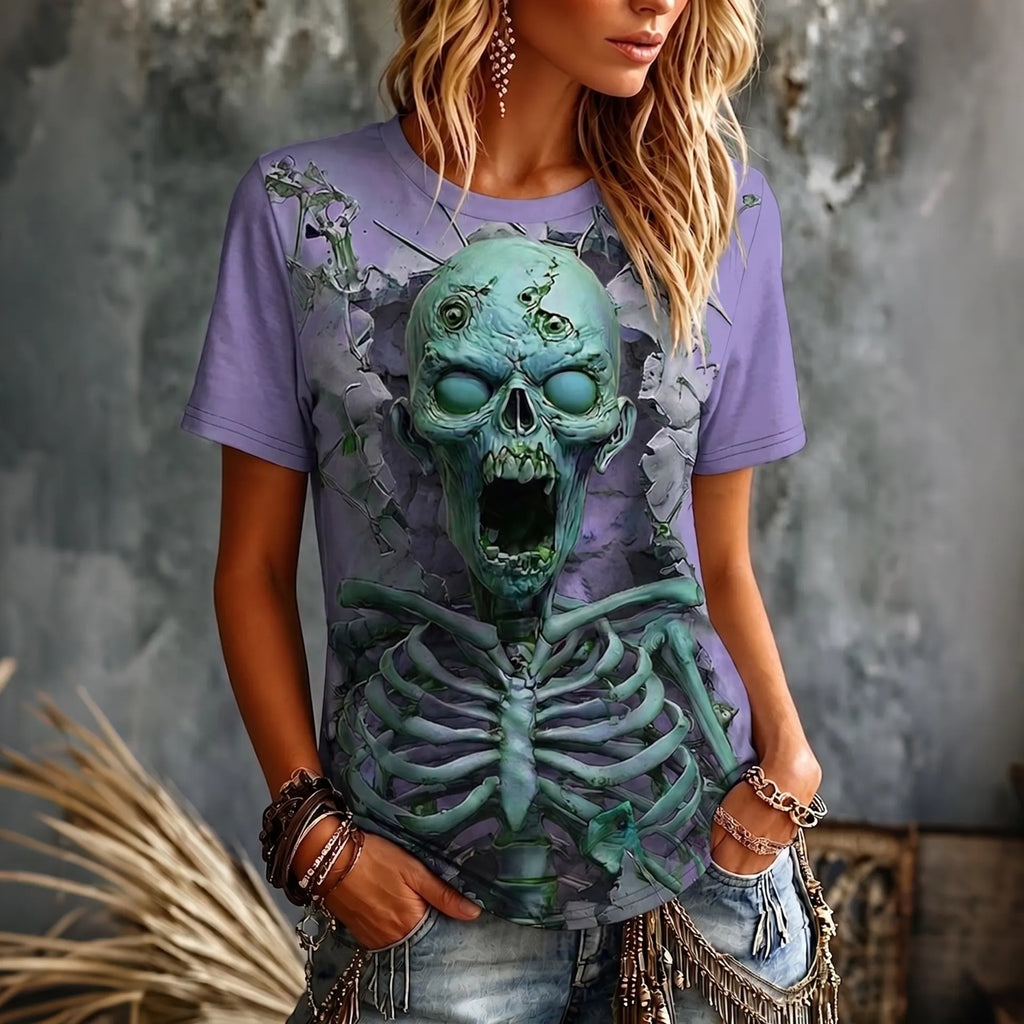Women's Halloween Optical Illusion Zombies 3d Short Sleeve T-shirt