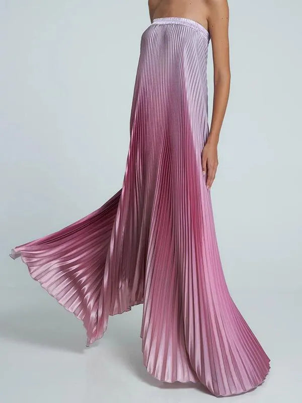 Gradient Strapless Pleated Sleeveless Dress