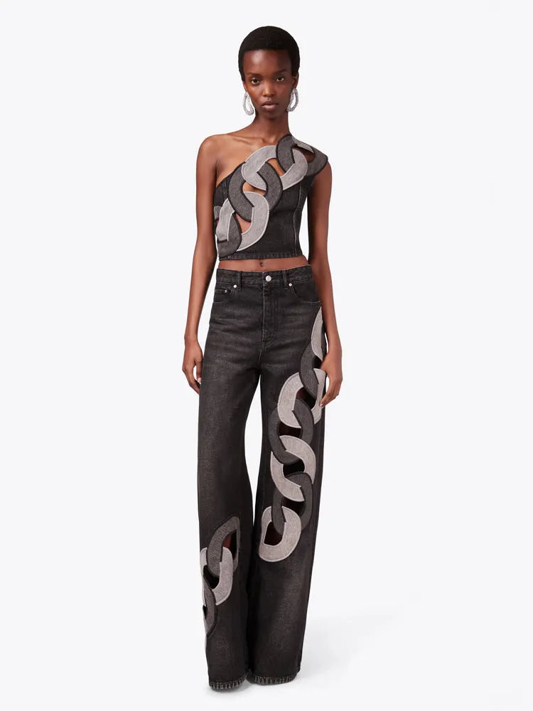 Lock Ring Type Irregular Jeans Set