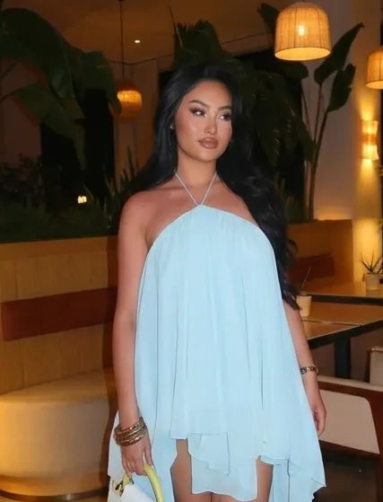 Halter Flowy Tiered Mini Dress