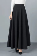 Black Cotton Blend A-Line Long Skirt - Back Elastic Waist 4092