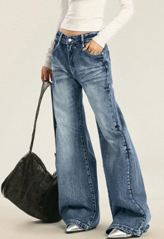 Washed Cat Whisker Wide Jeans