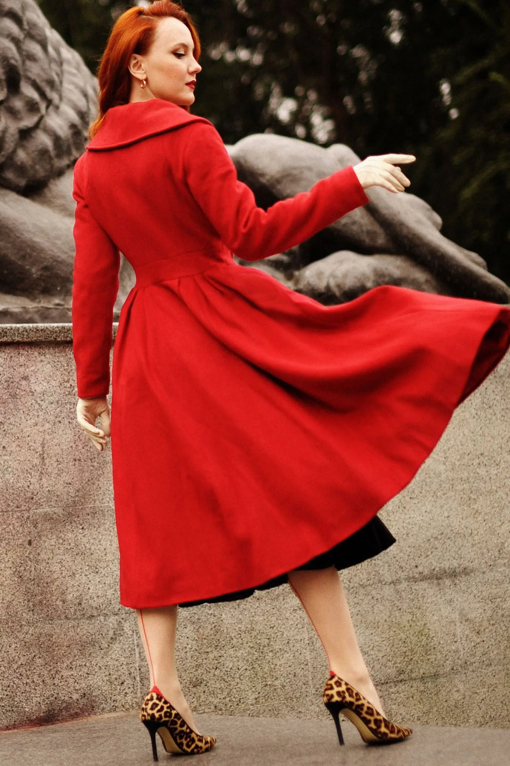 Elegant Red Wool Blend Coat – Handmade Fit & Flare Long Winter Coat 