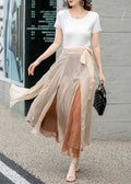 Apricot Chiffon Midi Wrap Skirt - Flowing Circle Silhouette 4277