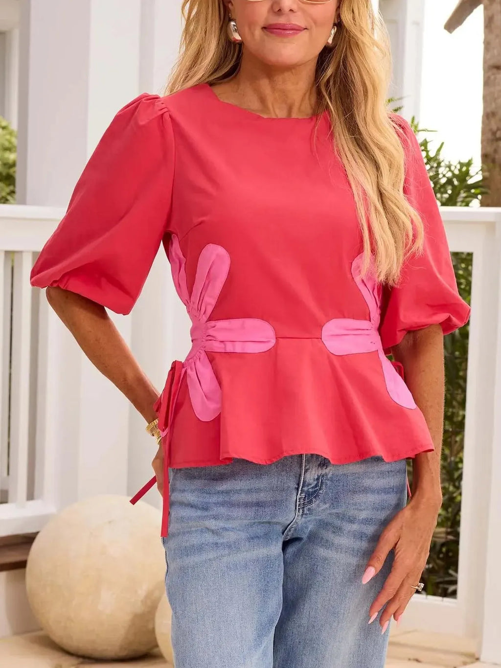 Izzie Contrast Floral Self-Ties Top