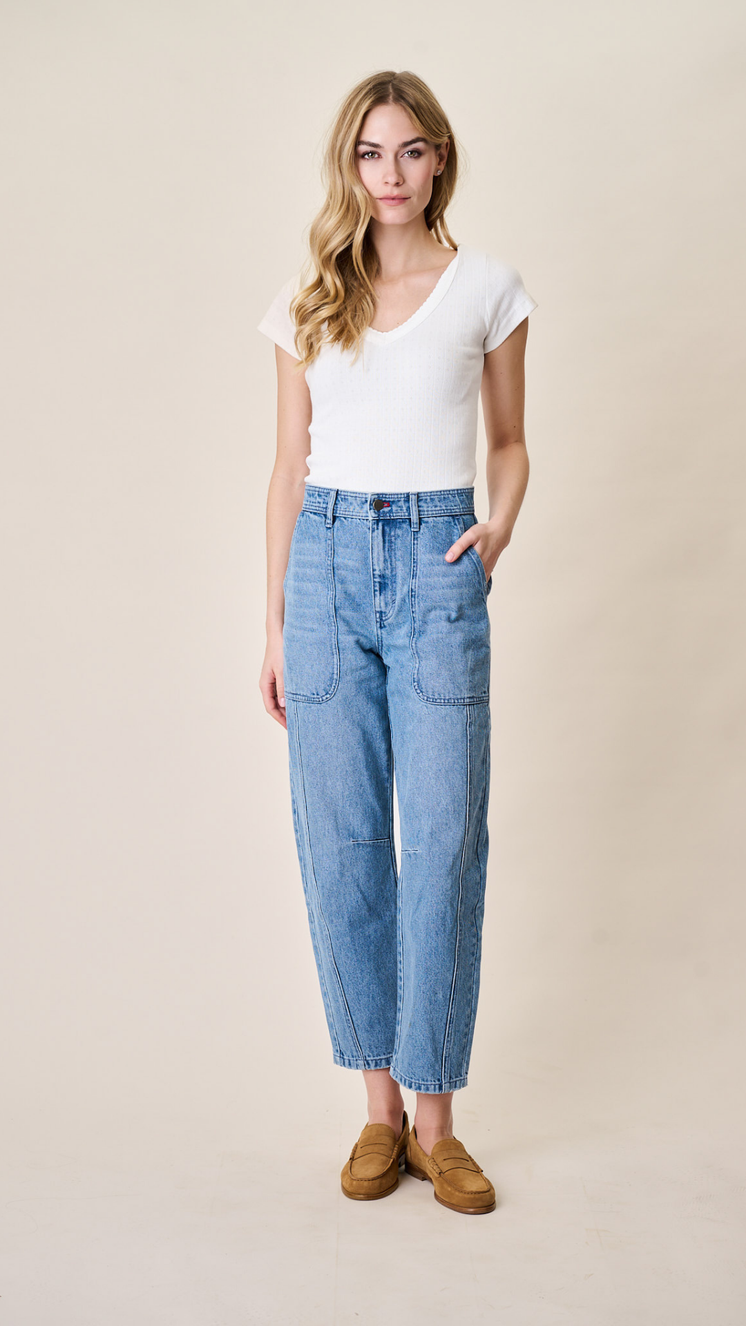 Meade High Rise Barrel Jean - Mill Plain Wash