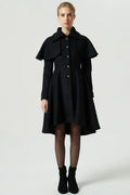 Black Wool Blend Cape Coat – Handmade Vintage High-Low Winter Elegance 1975