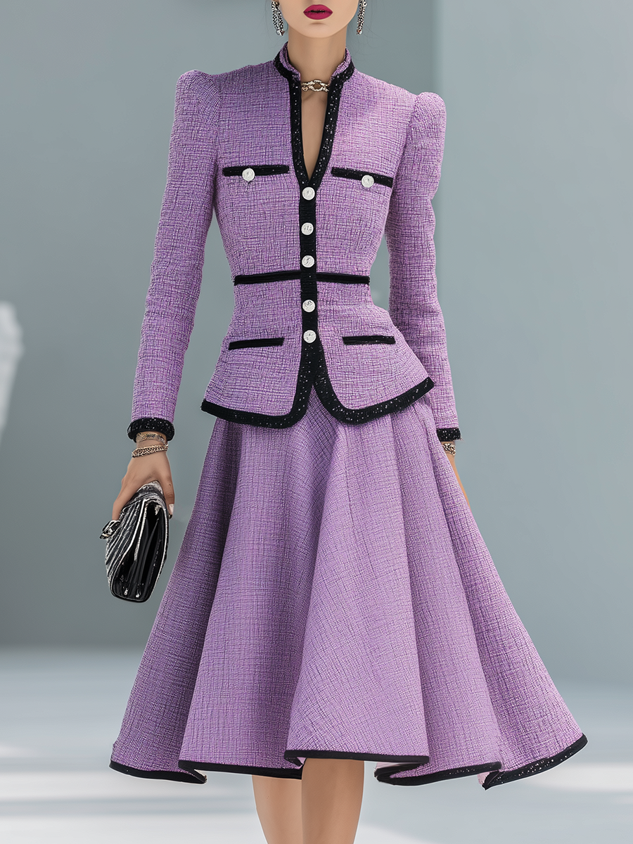 Elegant Contrasting Color Tweed Two-piece Set