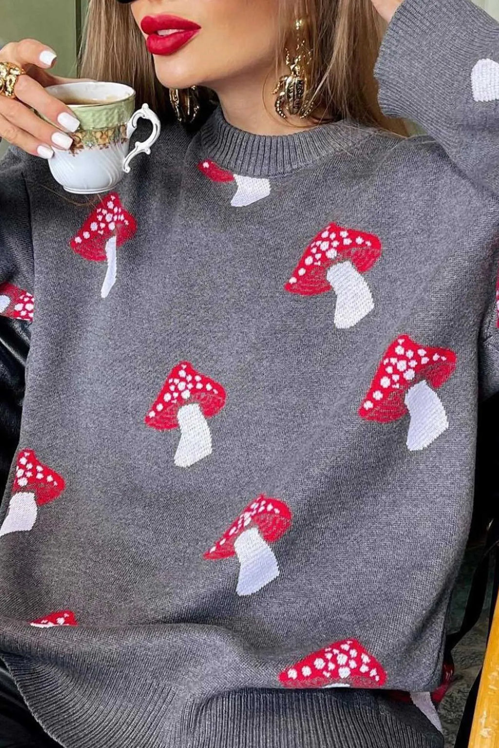 Graphic Mushroom Pullover Sweater