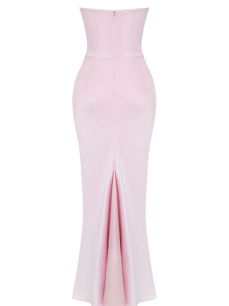 Pink Strapless Bustier Maxi Dress