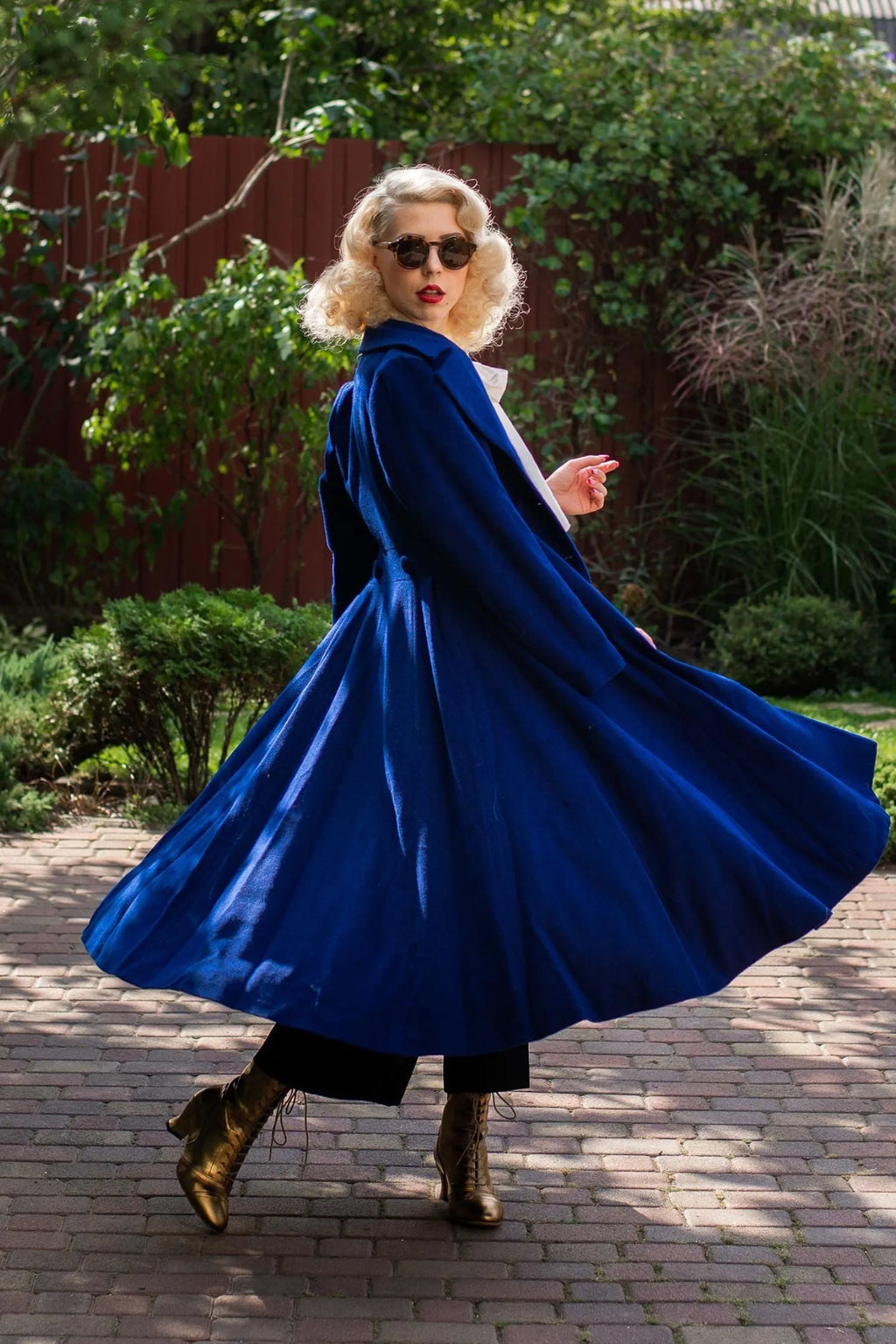 Blue Wool Maxi Coat – Vintage Double Breasted Long Winter Overcoat 2410