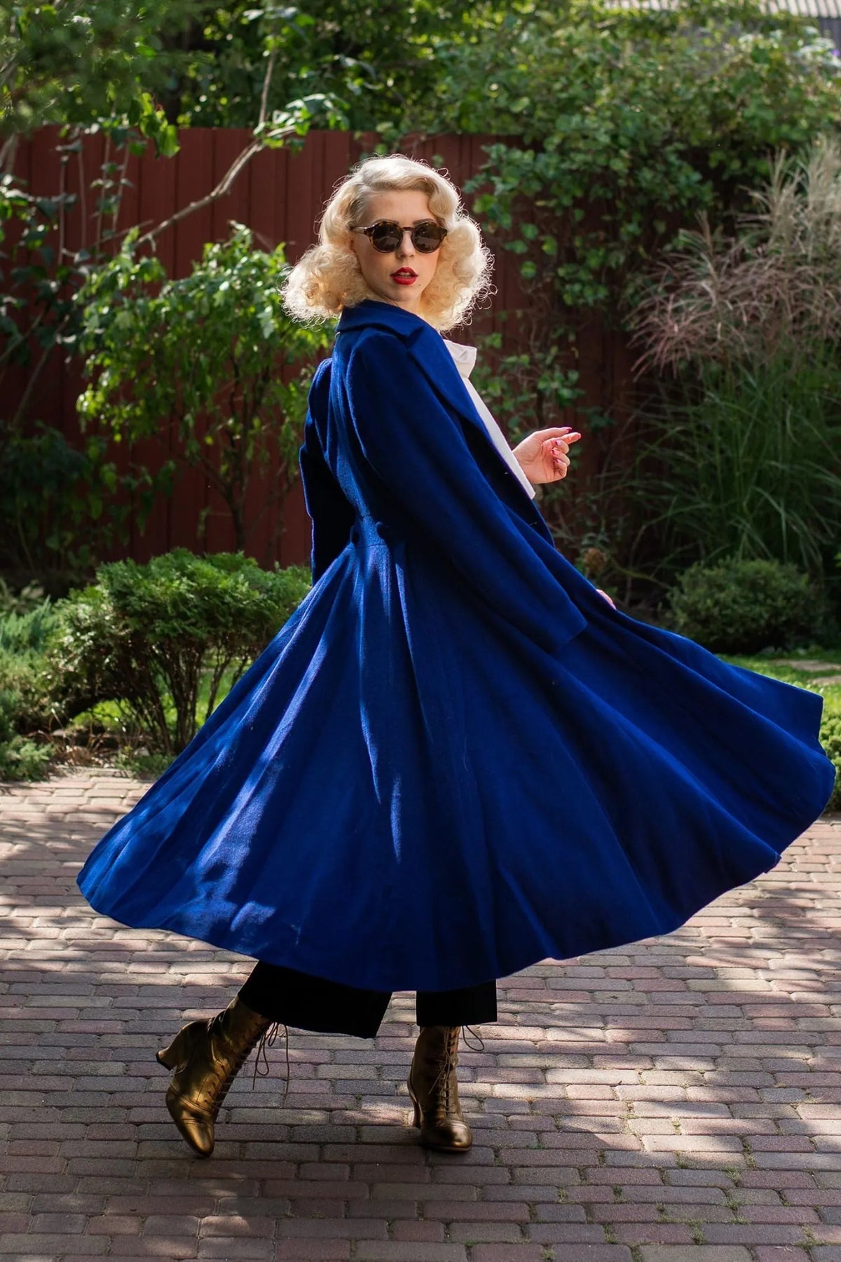 Blue Wool Maxi Coat – Vintage Double Breasted Long Winter Overcoat 2410