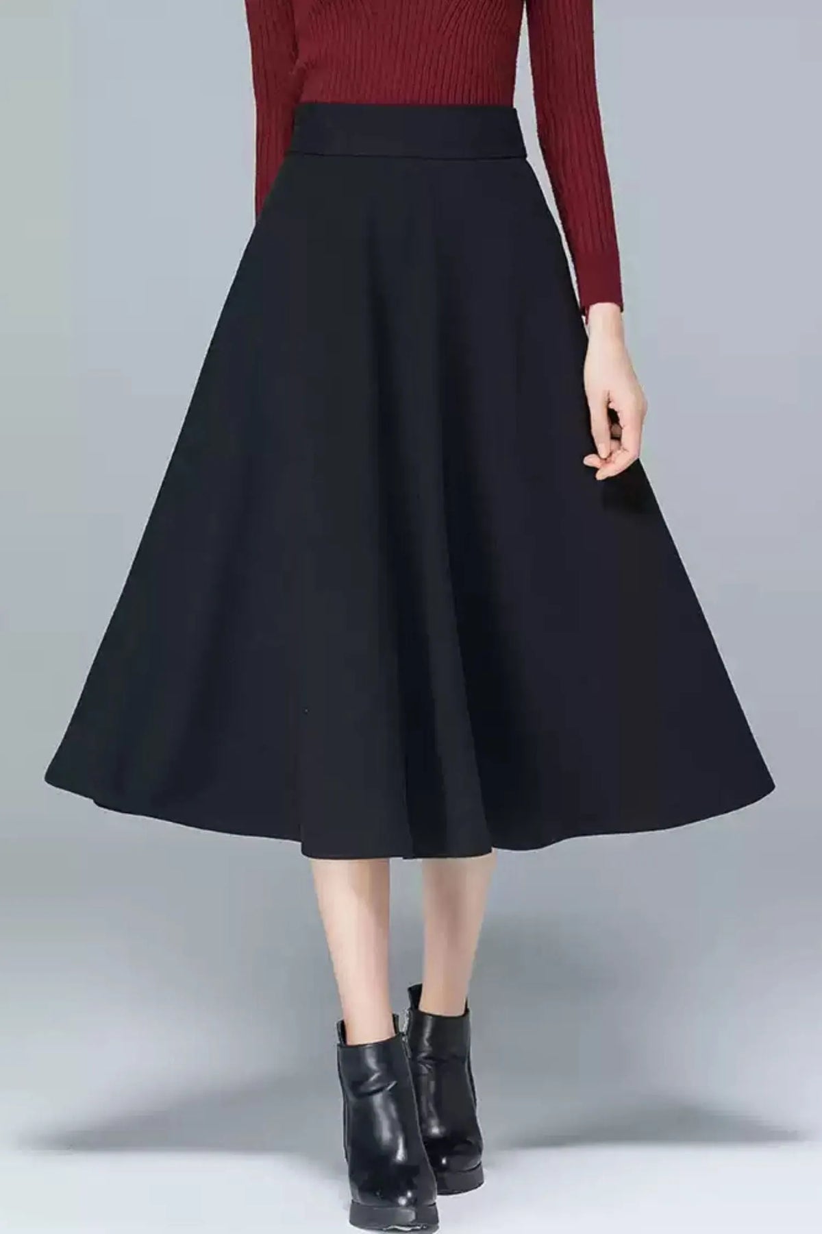 Polyester High Waist Midi Skirt - Pleated A-Line Lined 