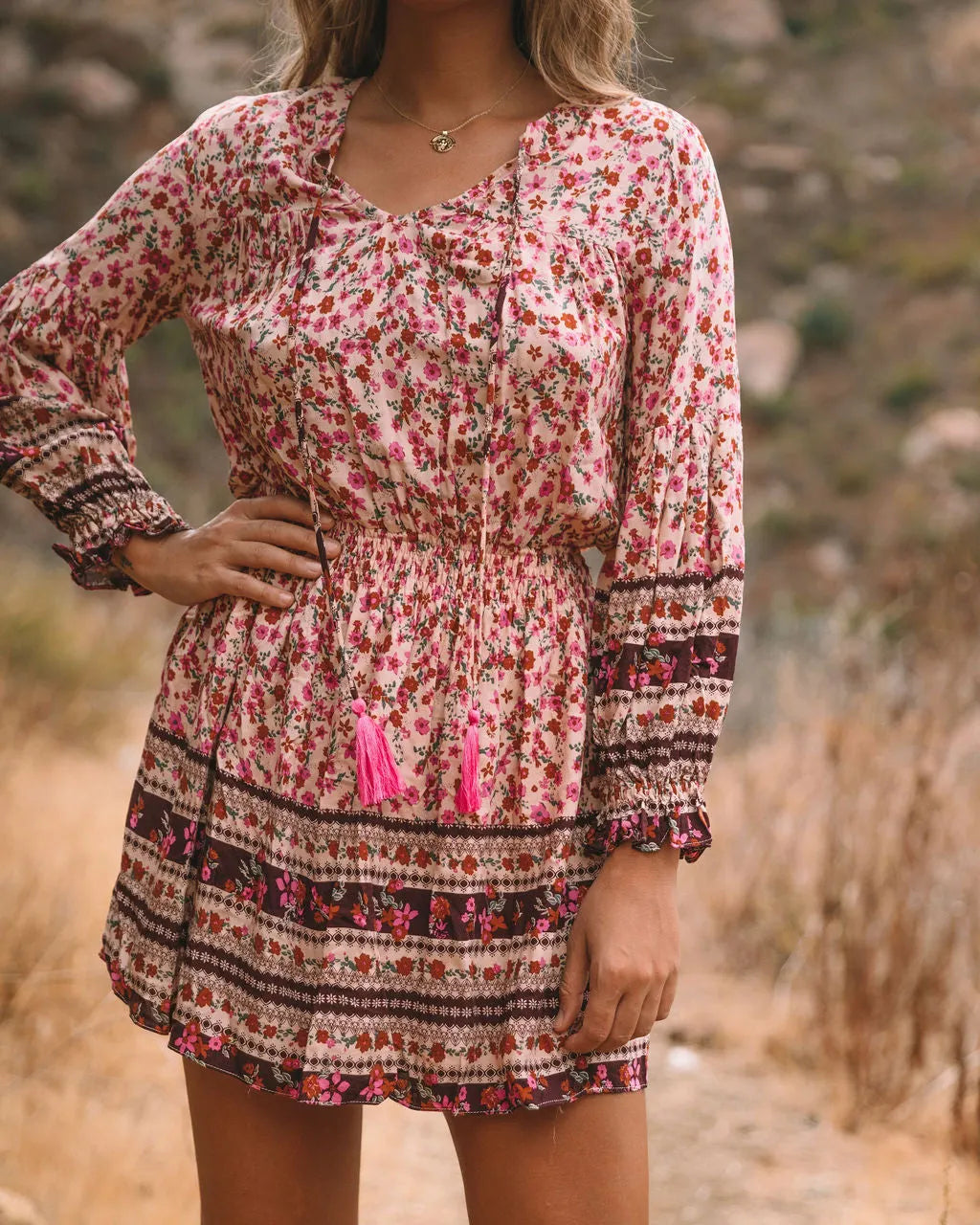 Priority Printed Tassel Dress - Natural - FINAL SALE
