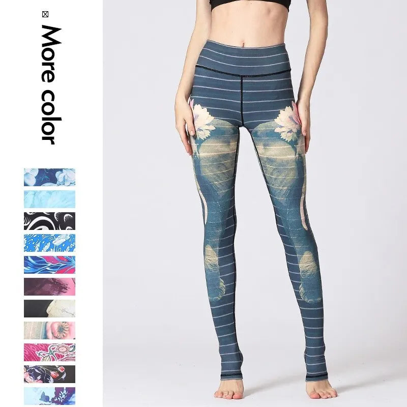 KittenAlarm - Mojoyce Cloud Hide Yoga Pants Women Flower High Waist Sports Leggings Long Tights Push Up Trainer Running 