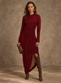 Burgundy Ruched Draped Maxi Dress