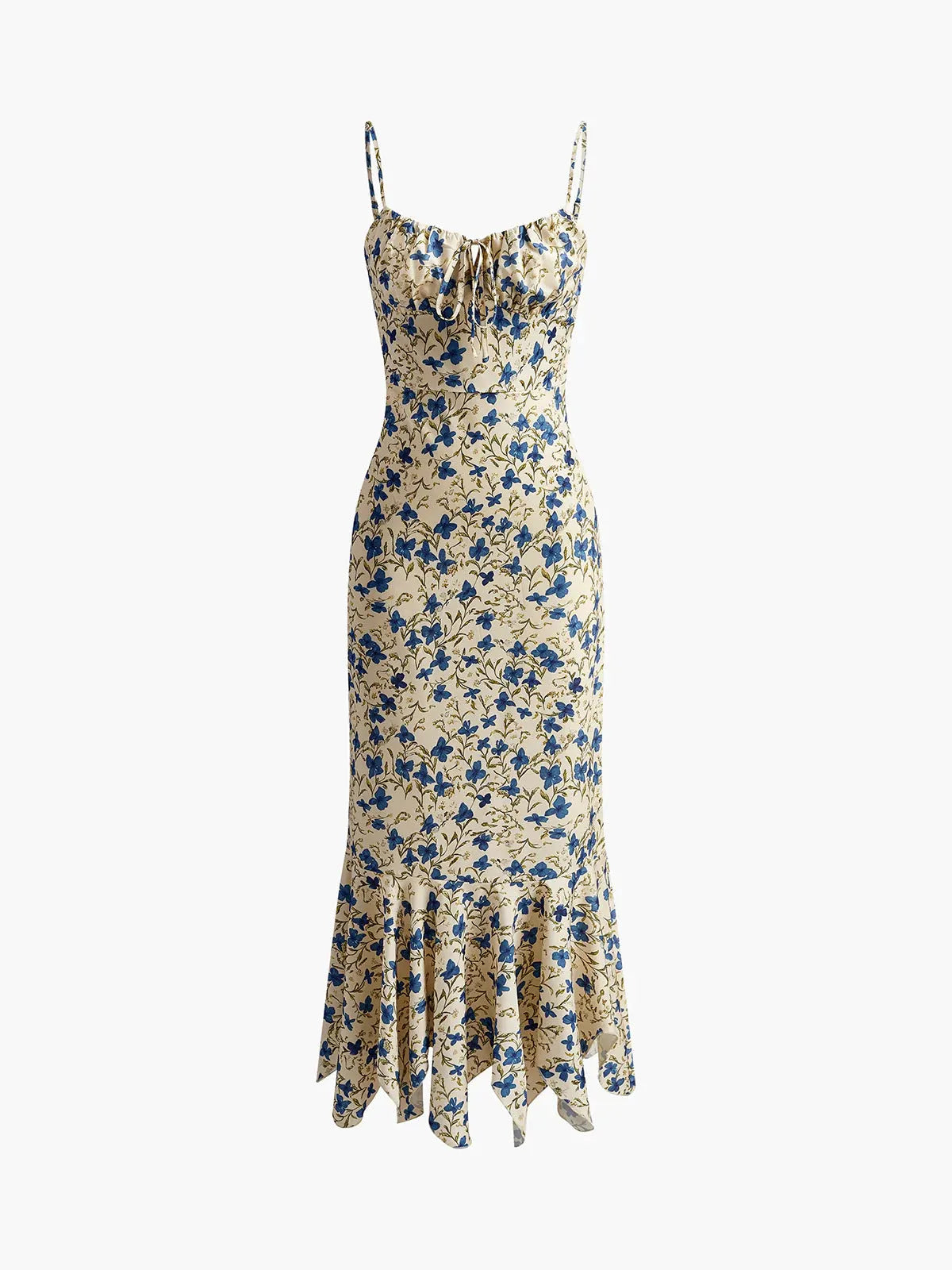 Vacation Tight Waist Floral Print Strap Sheath Long Dress