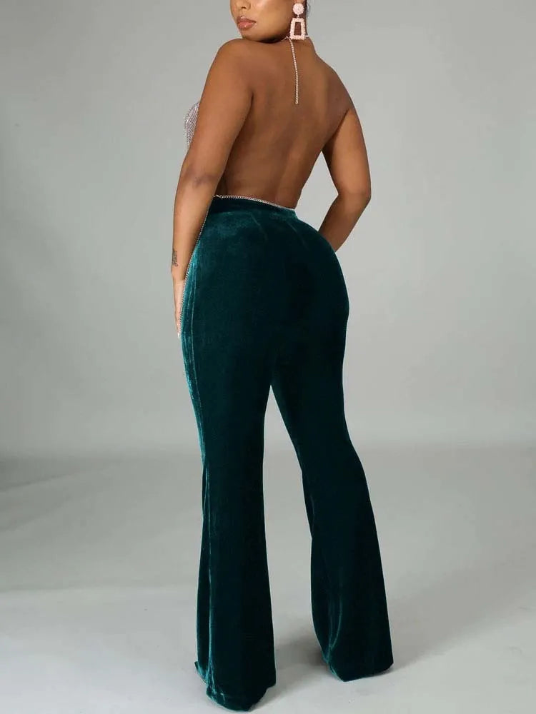 Velvet Velour Flared Bell Bottoms High Waist Pants