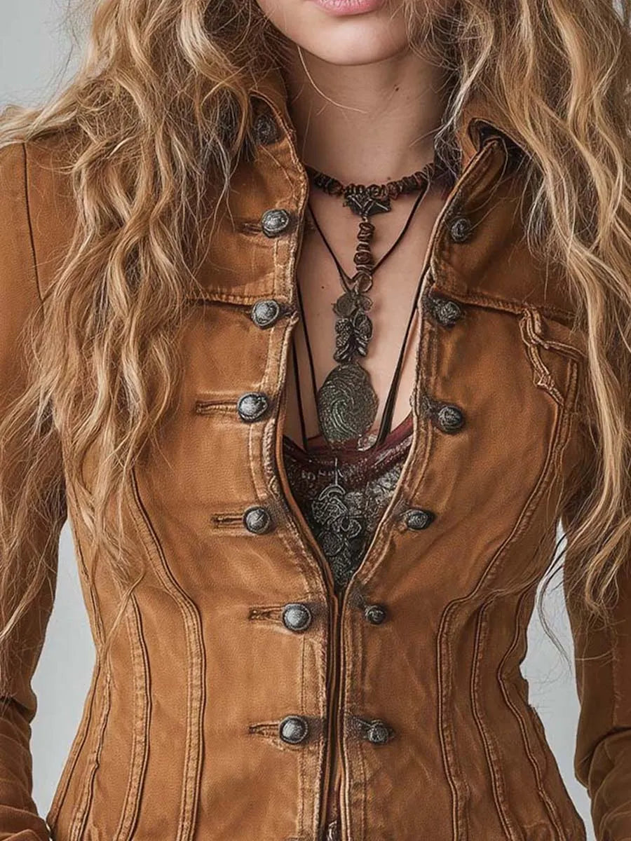 Bohemian Style Practical Washed Double-breasted Short Jacket