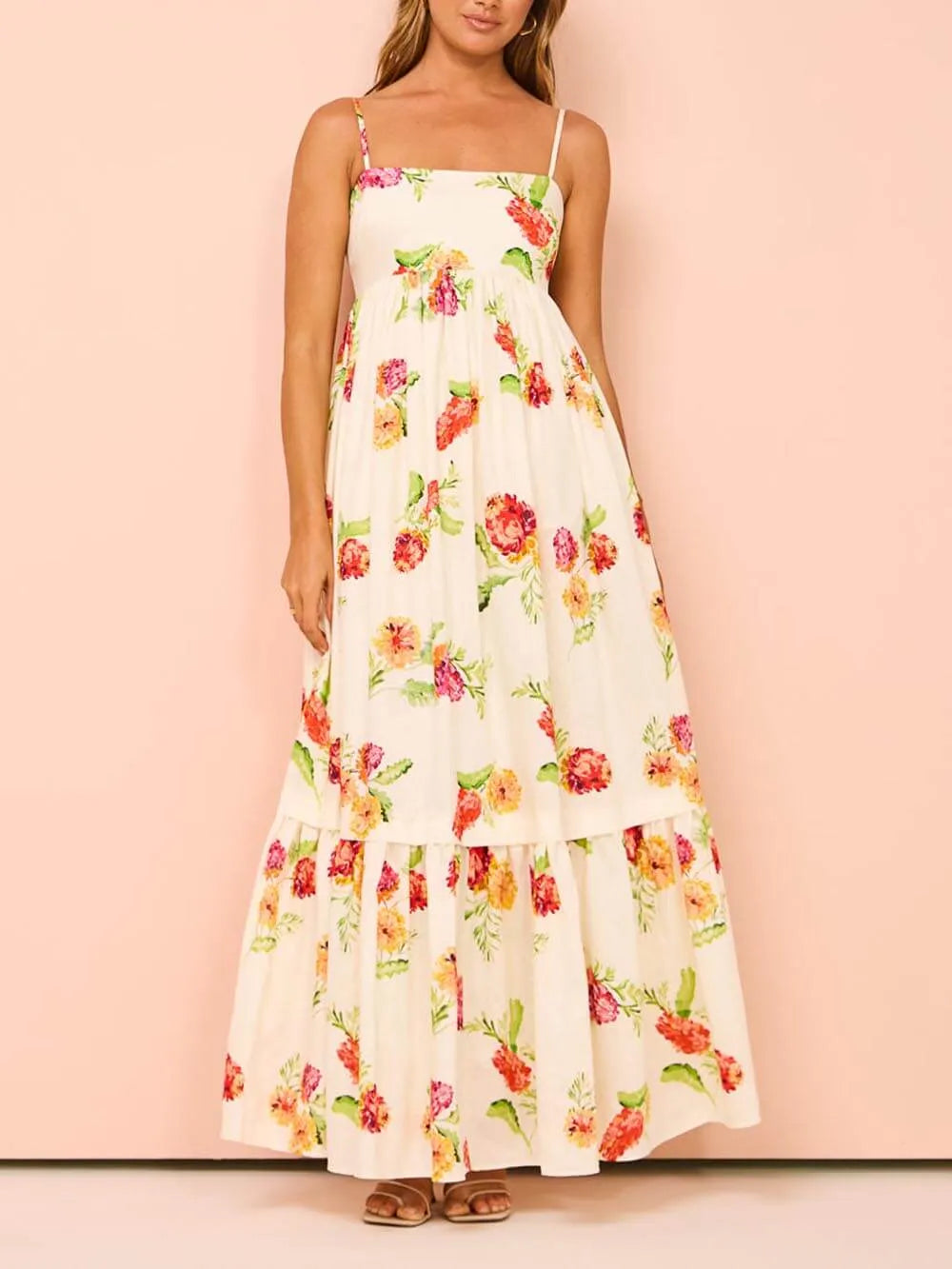 Unique Floral Print Halter Graceful Backless Extra Maxi Dress