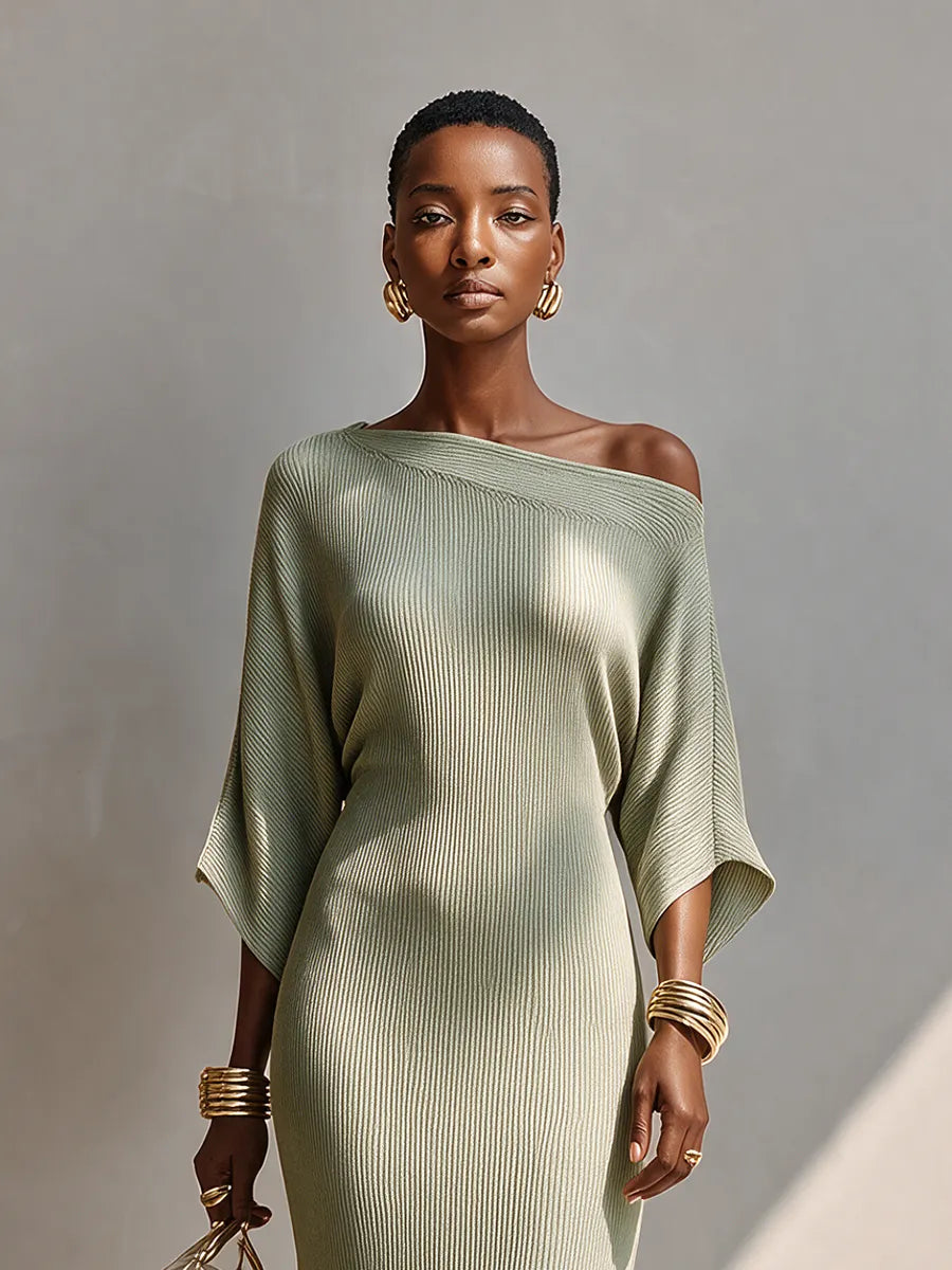 Women's Asymmetric Three-Quarter-Sleeve Slim Maxi Dress MDZ2693H5CMX