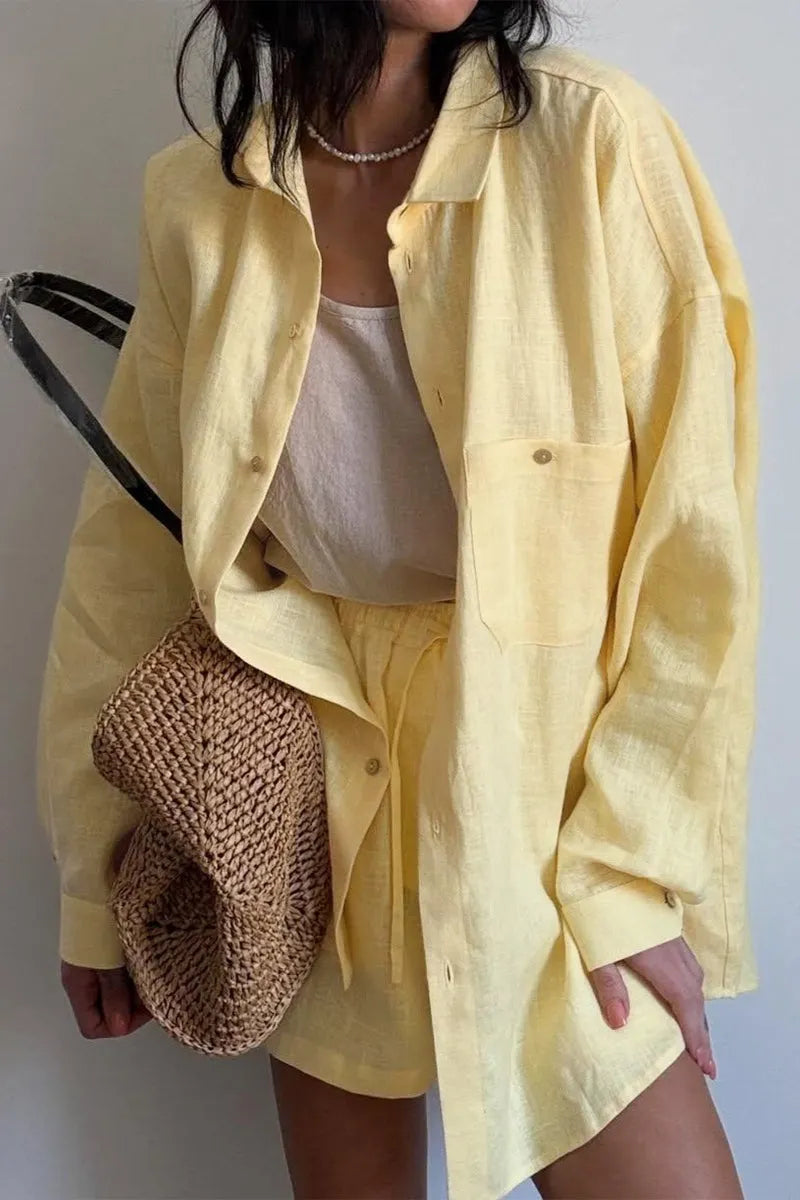 Relaxed Button Shirt Shorts Set