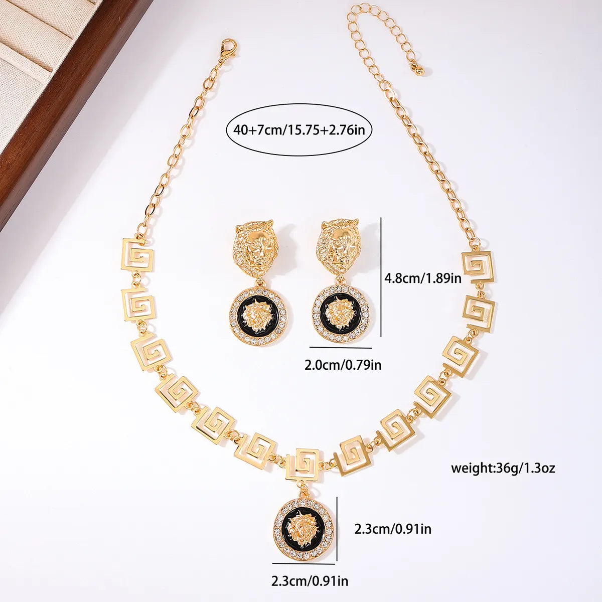 Valentine's Day Vintage Lion Head Necklace Earring Set