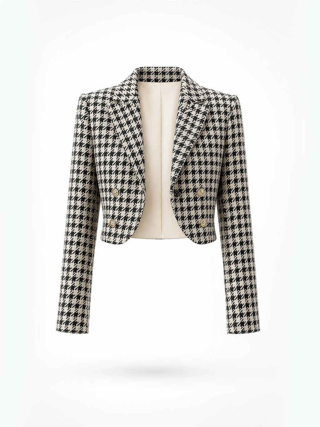 Vintage Houndstooth Cropped Blazer Jacket