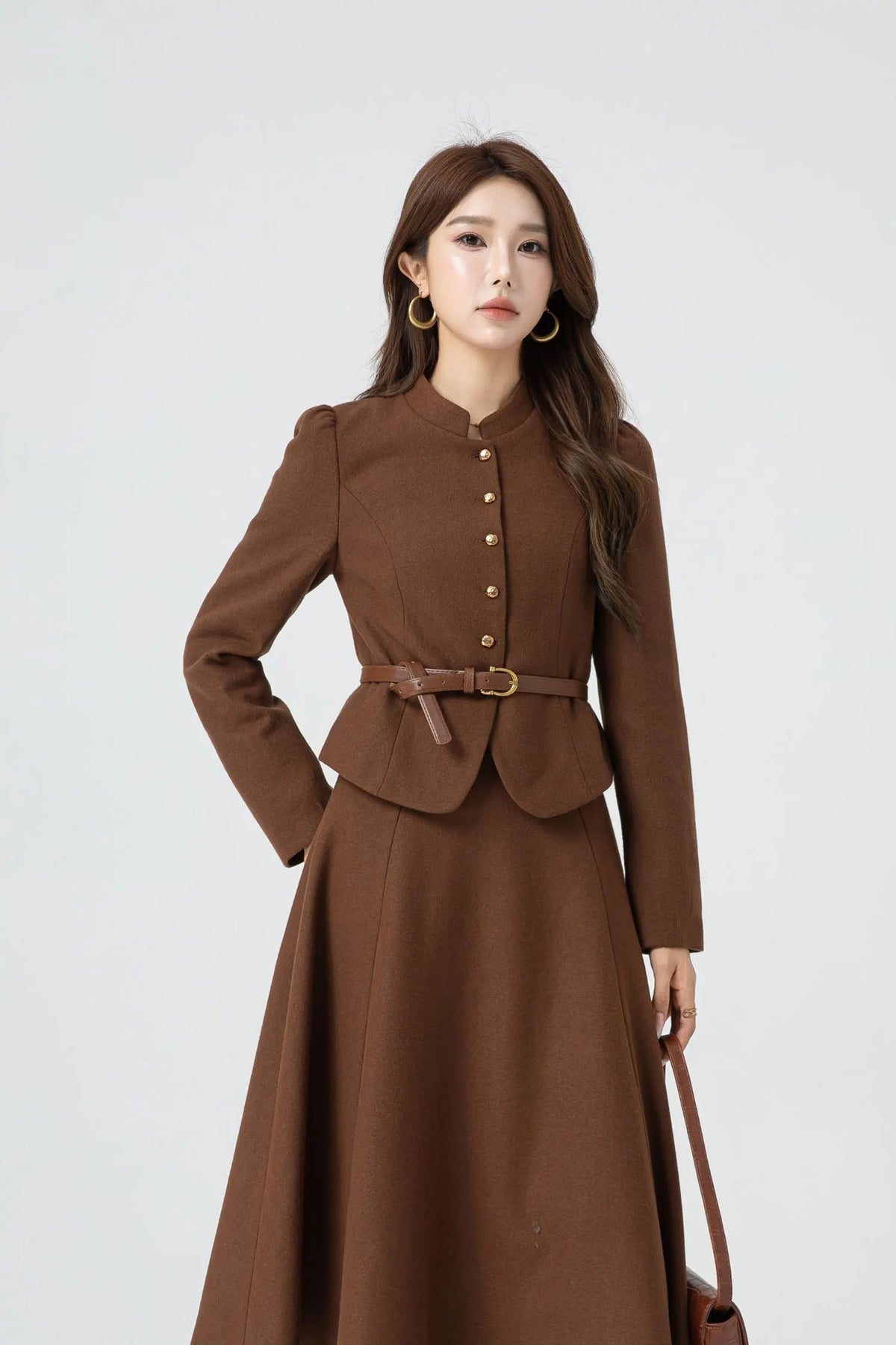 Women's Wool Blend Coat, Short Hip-Length Button-Up 
