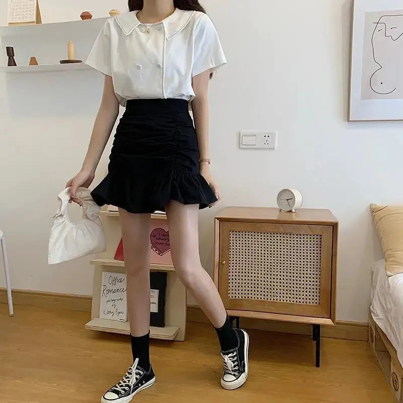 Ruffle Sweet Mini Skirt White A-line Solid Cute Skirt