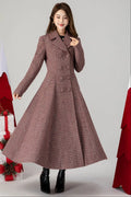 Plaid Wool Coat Maxi - Fit and Flare Double Breasted 4614