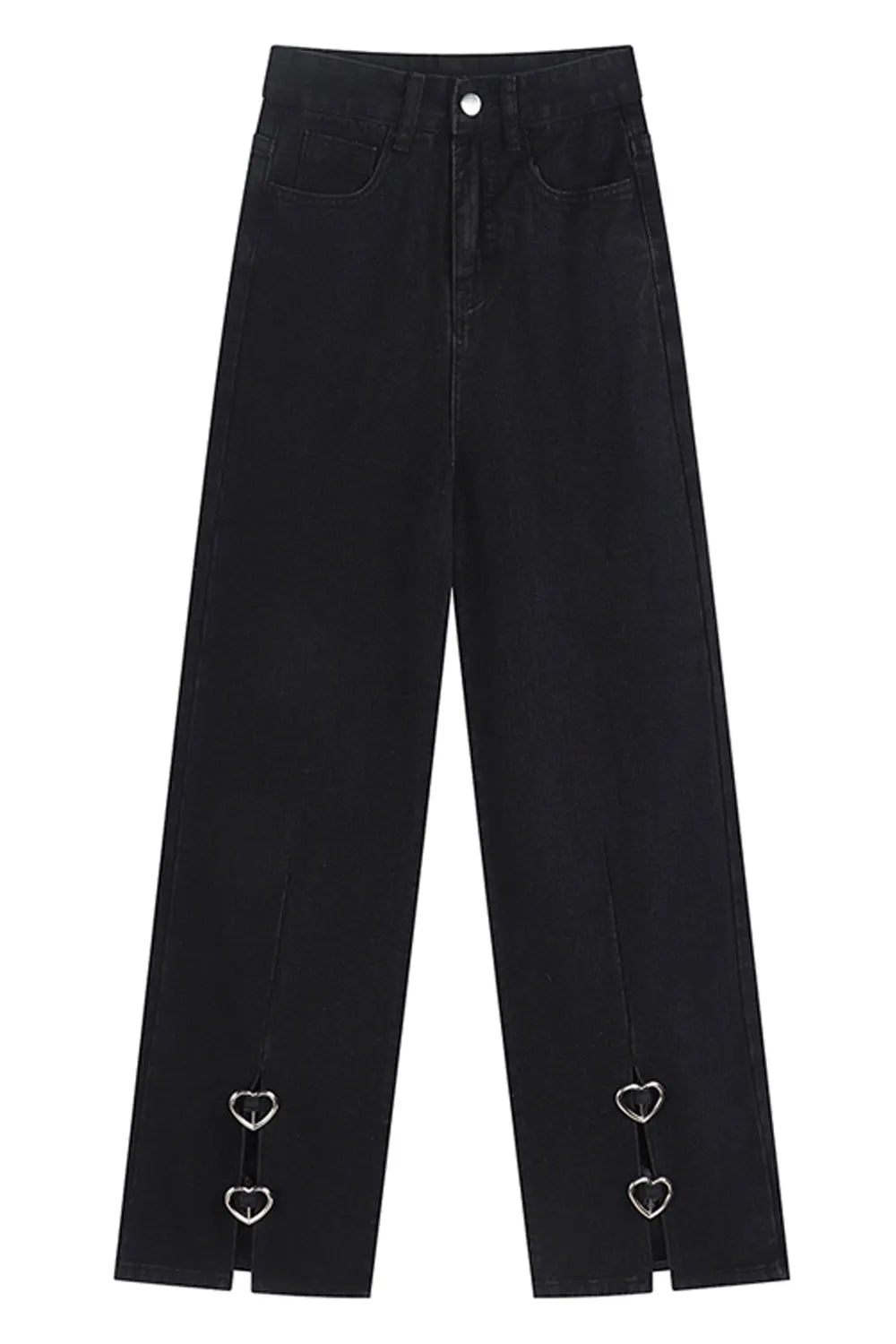 KittenAlarm - High Waist Front Side Split Heart Shape Jeans Pants