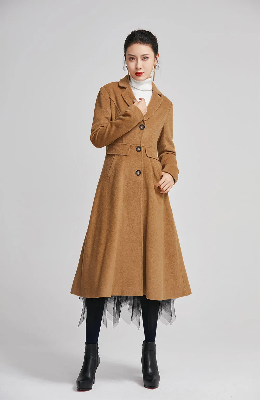 Brown Wool Coat for Women - Single Breasted with Pockets 2251