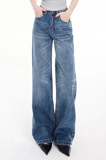 Low Rise Washed Straight Jeans