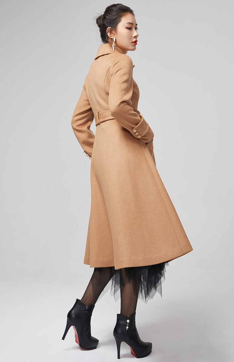 Camel Wool Blend Coat – Handmade Vintage Belted Winter Elegance 2204