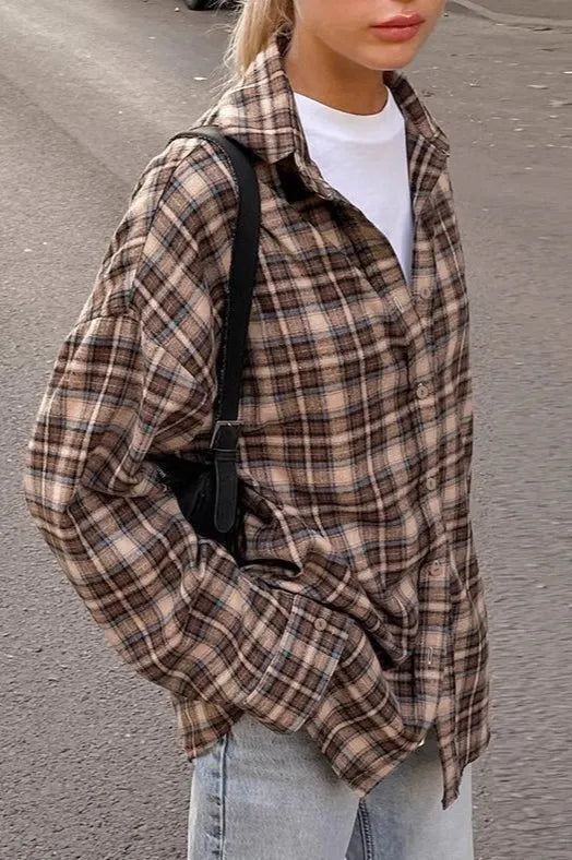 Vintage Plaid Long  Blouse